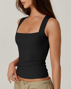 Débardeur d'<span class=keywords><strong>été</strong></span> pour femmes, couleur unie basique, col carré sans manches, respirant, séchage rapide, coupe ajustée, multifonctionnel, décontracté, haut de sport - Product Image 4