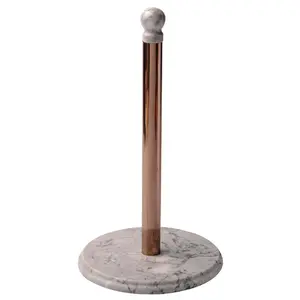 Wholesale White Grey Kitchen Bathroom Simple Human Natural Marble Base Paper Towel Holder with Stainless Steel Stem