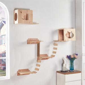 New Design Wood Cat Play Climbing Activity Center Furniture Wall Mounted Cat Tree Shelves Climb Set