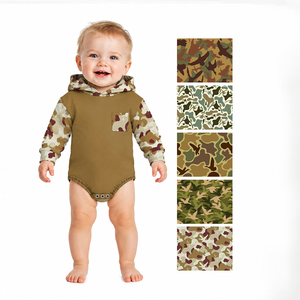 Custom Boutique Camo <b>Cute</b> Baby Boys Hoodie Pocket Romper Toddles Casual Newborn <b>Onesies</b> Wholesale Infant Factory Price Clothes - Product Image 1