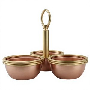 Ensemble de 3 bols de service en cuivre à 3 niveaux avec bord doré et poignée annulaire pour les collations et les fruits secs lors de fêtes - Product Image 2