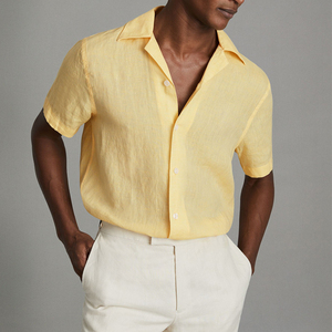 Camicie in Cotone e <span class=keywords><strong>Lino</strong></span> Estive, Stile Casual da <span class=keywords><strong>Spiaggia</strong></span>, Taglie Grandi, Camicia da <span class=keywords><strong>Uomo</strong></span> con Colletto Cubano a Maniche Corte - Product Image 1