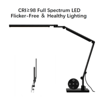 Lampe de bureau LED en métal avec commande tactile/à distance, double réglage de la lumière, protection des yeux pour les étudiants, lecture, dessin et conception
