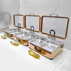 Plat de service rectangulaire électrique de luxe moderne en acier inoxydable or rose 9L, chauffe-plat 600W pour <span class=keywords><strong>buffet</strong></span>, ensemble de présentation alimentaire pour mariage - Product Image 2