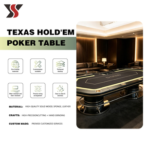 Table de poker YS OEM personnalisée pour 10 joueurs, tapis noir, porte-gobelets dorés, repose-pieds chromé, table de jeu de casino professionnelle - Product Image 3
