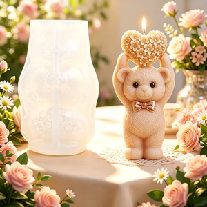 Love <b>Flower</b> <b>Bear</b> Silicone Candle Mold Reusable Casting Mould For Valentine Day DIY Aromatherapy Candle Gypsum Craft Home Decor - Product Image 1