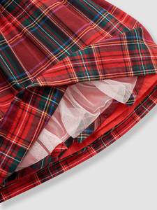 2025 на заказ, праздничное платье в клетку для девочек, детская бархатная одежда с коротким рукавом для девочек на осень и зиму, Рождественский однотонный узор - Product Image 4