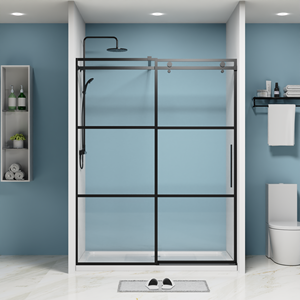 LE LUXE MODERNE RENCONTRE LA FONCTIONNALITÉ: ÉCRAN <span class=keywords><strong>DE</strong></span> <span class=keywords><strong>DOUCHE</strong></span> KD À CADRE NOIR AVEC ACCENTS EN LAITON - Product Image 2