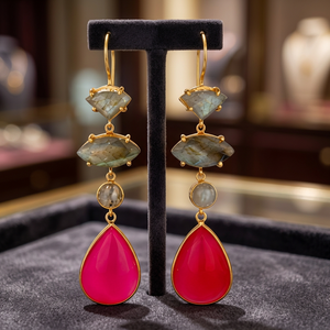 Pendientes de Moda con Baño de Oro de 14K y Piedras de Cuarzo - Product Image 2