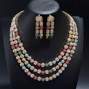 Ensemble collier et boucles d'oreilles de luxe multicolores en zircone cubique, bijoux de mariage pour femmes, accessoires de mode, cadeau - Product Image 1