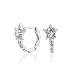 925 <b>Silver</b> Woman Fashion <b>Earring</b> S925 <b>Sterling</b> <b>Silver</b> Star CZ Huggie <b>Hoop</b> <b>Earring</b> Trendy Fine Jewelry For Daily Party Wear - Product Image 2