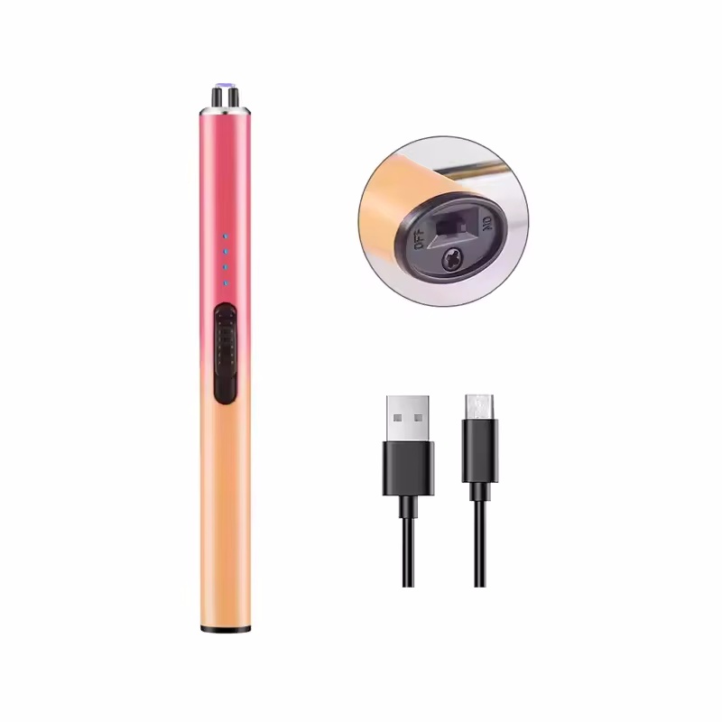 Электрическая Зажигалка-подсвечник USB Type-C, перезаряжаемая зажигалка, светодиодный дисплей батареи, безопасный выключатель, беспламенный ветрозащитный