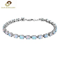 Bracelet de tennis ovale en argent sterling S925 plaqué rhodium avec opale de feu, idéal pour femme, vente en gros