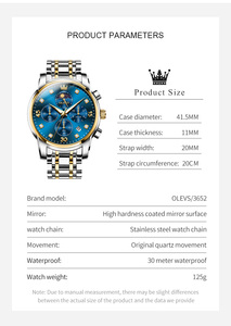 Olevs 3652 Mặt Trăng Giai Đoạn Quay Số Đồng Hồ Đeo Tay Đồng Hồ Relojes Hombre Đồng Hồ Cho Tôi Mới Ban Đầu Đa Chức Năng Chronograph Mens Đồng Hồ - Product Image 5