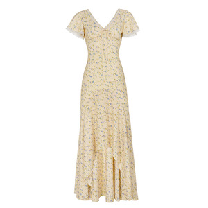 Robe d'été élégante à col en V en dentelle florale, style campagnard et vacances, coupe irrégulière, pour femme - Product Image 5