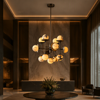 Luminaire suspendu en marbre espagnol JYLIGHTING, style design moderne, luminaire suspendu pour salon et salle à manger, luminaire en laiton antique et marbre