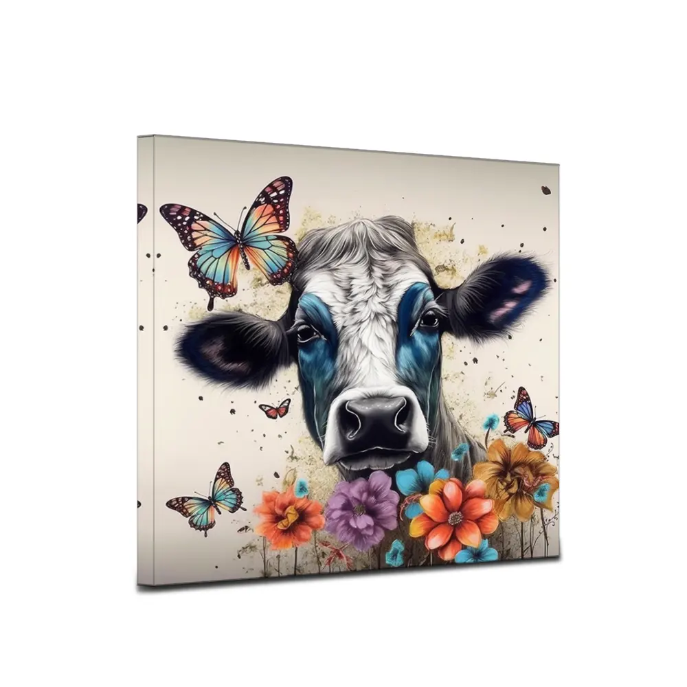 Butterfly Canvas Wall Art Ox Bull Cow Painting Animal Wall Art Modern Paintings For Living Room