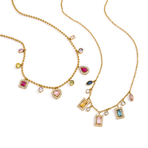 Colar de Zirconia Colorido com Placa de Ouro 18K da J&D <span class=keywords><strong>Jewelry</strong></span>, Colar Charmoso à Prova d'Água em Aço Inoxidável para Mulheres - Product Image 6