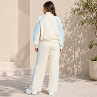 Ensemble coordonné décontracté pour femme en polyester avec sweat-shirt à col montant zippé et blocs de couleur contrastés, tenue 2 pièces pour femme, vente en gros