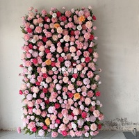 MSFAME Mur de fleurs artificielles pour décoration de mariage, grand panneau 5D, toile de fond, mur de fleurs de pivoine rose