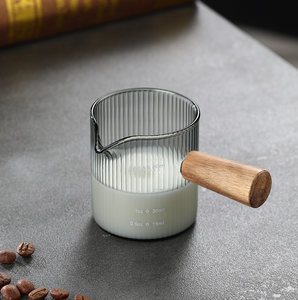 Lot de tasses à café et à <span class=keywords><strong>lait</strong></span> grises en verre borosilicate, design classique fait main, avec poignée en bois, mini-tasses graduées - Product Image 2