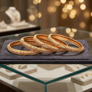 Bracelets faits main en or mat antique, bijoux arabes, lot de 4 pièces pour femmes, sans nickel ni plomb, avec placage or mat - Product Image 3