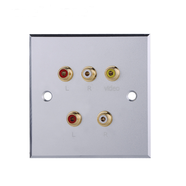 (9.2029)3 RCA+2 RCA Aluminum AV Wall Plate, Face Plate White Panel Audio Socket