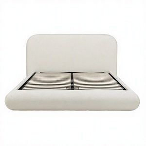 <span class=keywords><strong>Lit</strong></span> plateforme double rembourré <span class=keywords><strong>de</strong></span> style européen avec sommier à lattes, beige, en tissu bouclé, mobilier <span class=keywords><strong>de</strong></span> chambre à coucher, haute qualité, usine OEM - Product Image 1
