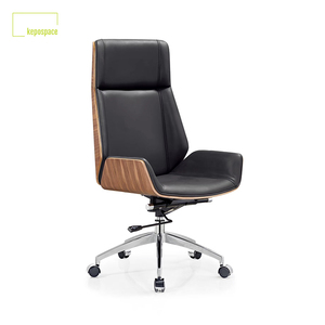Chaise de bureau exécutive en cuir KEPO ergonomique avec dossier en bois rembourré, hauteur réglable, pivotante et inclinable, chaise d'ordinateur en cuir - Product Image 6