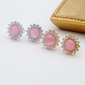 GZH-1221 Khuyến mãi nóng, số lượng đặt hàng tối thiểu nhỏ, khuyên tai bạc 925 dành cho nữ, kiểu dáng tròn đính đá mặt trăng hồng - Product Image 4