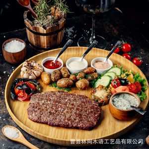 Wooden Round Serving <b>Tray</b> For Restaurant Food Display And <b>Dinner</b> Plates Made Of Eco Friendly Wood - Product Image 1