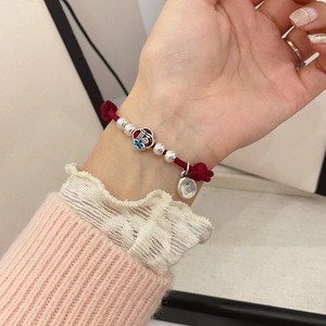S999 Pure Silver Red <b>Rope</b> <b>Bracelet</b> Heart Shape Unisex Gift Jewelry - Product Image 5
