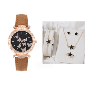 Ensemble de montres décontractées et tendance pour femmes, cinq pièces, bracelet en cuir, bijoux en alliage, plusieurs styles disponibles – Meilleures ventes - Product Image 6