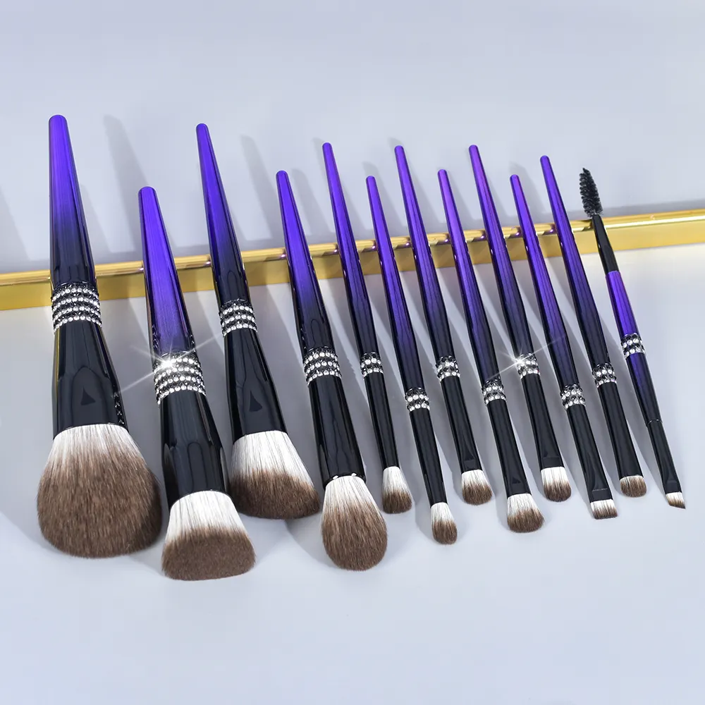 BUE Free Sample Marble Wooden Makeup Brush Set 11 PCS New Professional Synthetic Big Powder Brush Face Eyeshadow Eyebrow