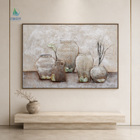 Peintures murales sur toile abstraites à succès pour la décoration intérieure, avec motifs de pots vintage et pierres naturelles vertes incrustées