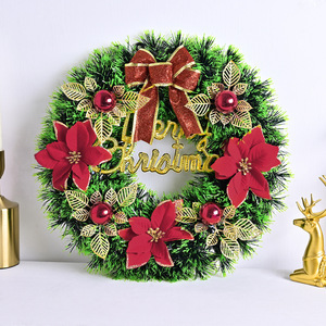 Guirlande <span class=keywords><strong>de</strong></span> Noël haut <span class=keywords><strong>de</strong></span> gamme avec nœuds floqués scintillants, fleurs <span class=keywords><strong>de</strong></span> Poinsettia et boules décoratives pour fenêtre et porte - Product Image 2