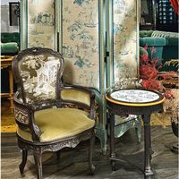 Fauteuil en velours de style chinoiserie française |   Fauteuil de lecture haut de gamme en bois massif |   Fauteuil d'appoint de designer original