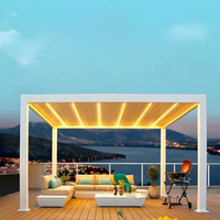 Pérgola Bioclimática Personalizable y Ajustable para Exteriores, con Techo de Láminas Impermeable, Plegable, de Aluminio con Luz