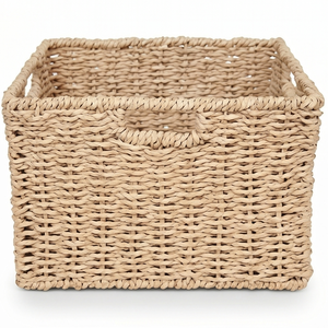 Handwoven <b>Square</b> Seagrass <b>Storage</b> <b>Basket</b> with Built-in Handles, Natural Wicker Cube Organizer Bin for Shelves and Closets - Product Image 3