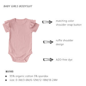 Großhandel Fertige Babykleidung Kurzarm Druckknopfverschluss Bio-Baumwolle Gerippter Rüschen Baby Mädchen Kurzer Strampler - Product Image 2