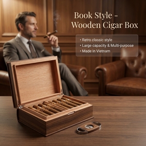 Vietnam New design Book style Wooden Box Handmade Wooden Cigar Humidor box Wooden Cigar Desktop Box for 20 Cigars - Product Image 2