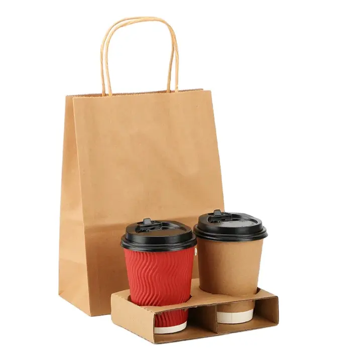 Disposable foldable juice coffee corrugated material base hollow paper stand 1 2 4 cups with cup holder