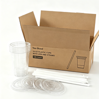ZF CUP Lot de 100 Gobelets transparents personnalisables pour café glacé, boissons, bubble tea, limonade froide, eau, gobelets boba hauts avec couvercles et pailles