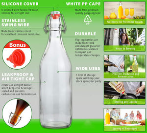 Botellas de Vidrio Reutilizables en Varios Tamaños (250ml-1000ml) - Cuadradas y Redondas, Transparentes y Herméticas para Salsas, Aceites, Bebidas - Product Image 4