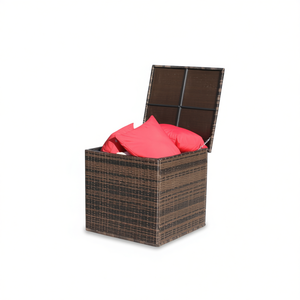 Caja de almacenamiento cuadrada de mimbre para patio, contenedor de almacenamiento para muebles de exterior con tapa para cojines y accesorios - Product Image 1