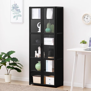 Estantería de madera moderna, estantería de almacenamiento, puertas de gabinete, vitrina de rejilla integrada, estantería individual de pie - Product Image 3