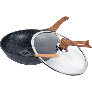 Cooklover - Sartén <span class=keywords><strong>Wok</strong></span> Antiadherente Profesional de 32 cm, de Aleación de Aluminio con Tapa de Vidrio y Silicona, <span class=keywords><strong>para</strong></span> Cocina Coreana a Gas, Precio Bajo al por Mayor - Product Image 2