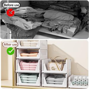 Plastic Closet Organizer Laundry <strong>Basket</strong> Stackable 5 Pack Folding Closet Organizers Box Storage Bins Drawer <strong>Wardrobe</strong> <strong>Basket</strong> - Product Image 3