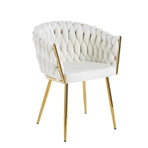 Bán nóng khung vàng màu be phòng ăn ghế kim loại hiện đại chân bọc nhung trắng dệt Ghế ăn cho nhà hàng nhà bếp - Product Image 1
