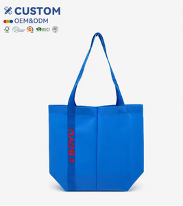 Custom Blue Letter Pattern Durable Non Woven Medium Tote <b>Bag</b> Reusable Shopping OEM ODM <b>Gift</b> for Retail Grocery Promotion - Product Image 1